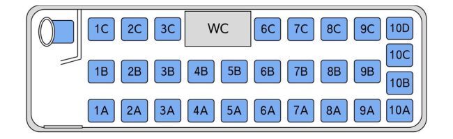 スーパーハイデッカー最後列4列トイレ3C後ろ
